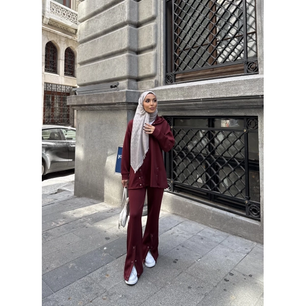 Kamar Düğmeli Takım - Bordo