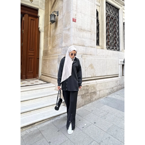 Kamar Düğmeli Takım - Siyah