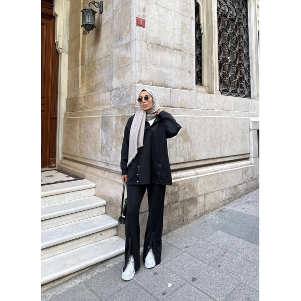 Kamar Düğmeli Takım - Siyah