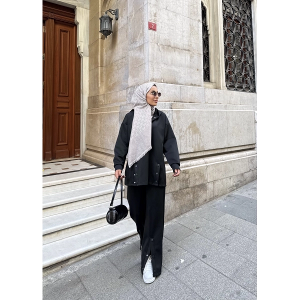 Kamar Düğmeli Takım - Siyah