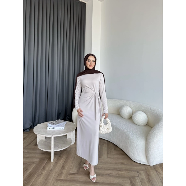 Kelsi Bağlamalı Elbise - Bej