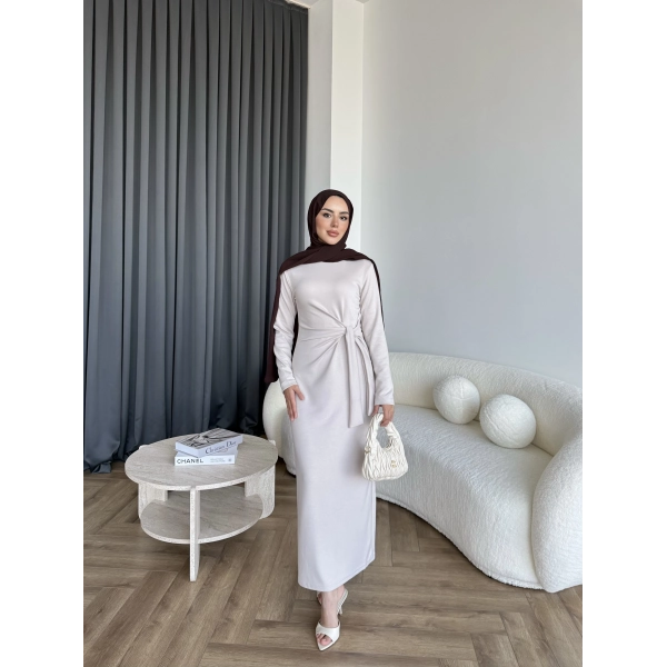 Kelsi Bağlamalı Elbise - Bej