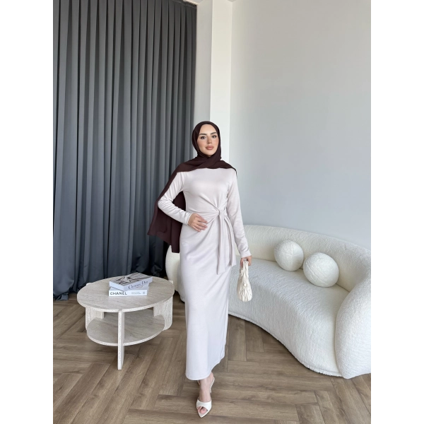 Kelsi Bağlamalı Elbise - Bej