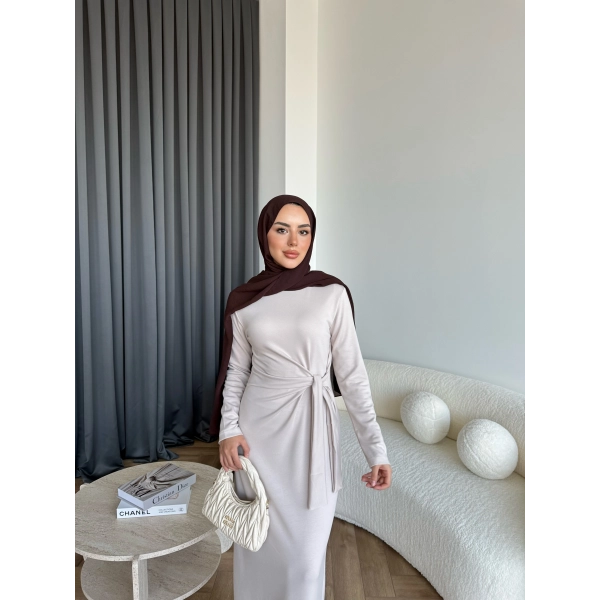 Kelsi Bağlamalı Elbise - Bej