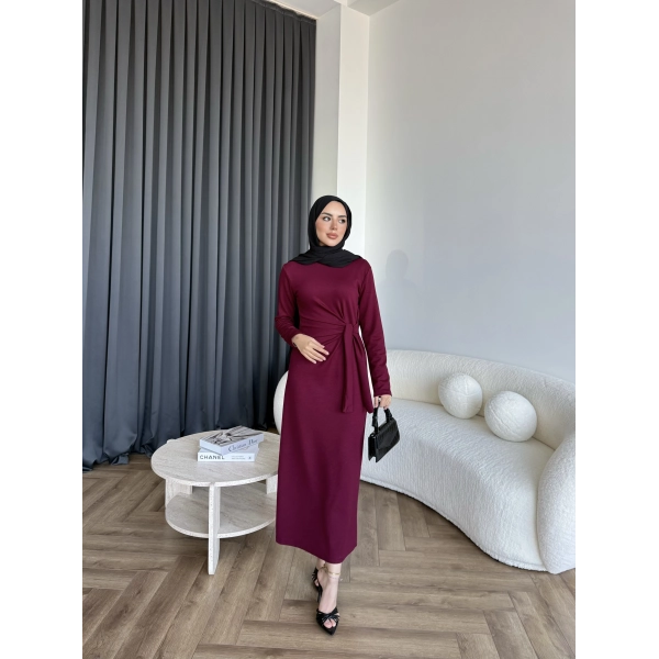 Kelsi Bağlamalı Elbise - Bordo
