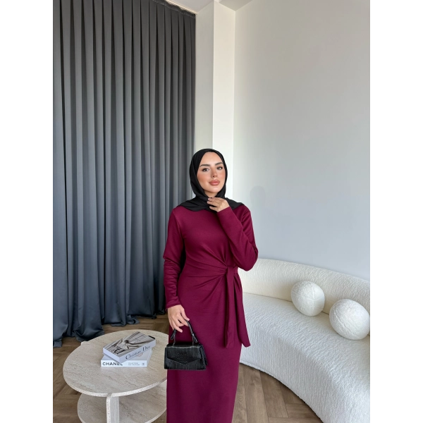 Kelsi Bağlamalı Elbise - Bordo