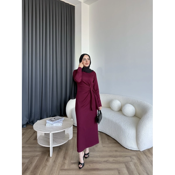 Kelsi Bağlamalı Elbise - Bordo