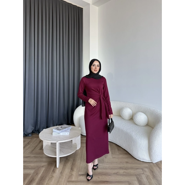 Kelsi Bağlamalı Elbise - Bordo