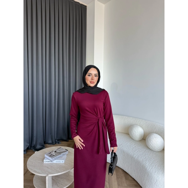 Kelsi Bağlamalı Elbise - Bordo