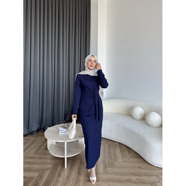 Kelsi Bağlamalı Elbise - Lacivert