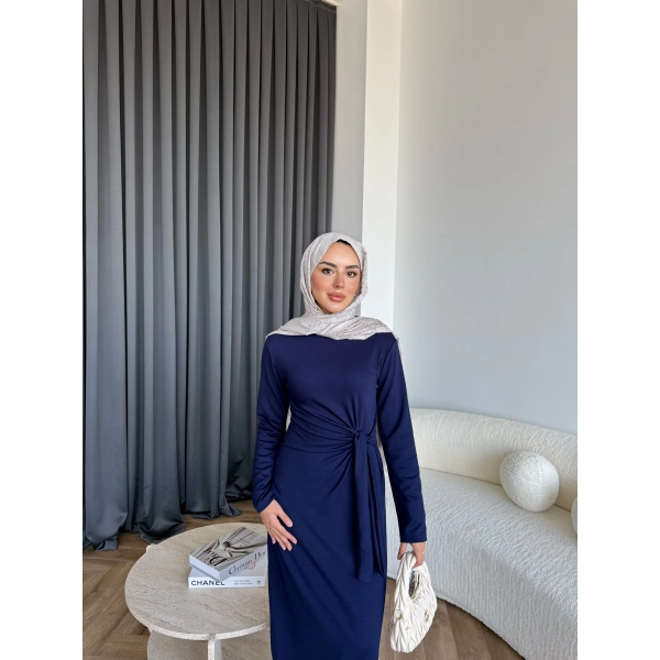 Kelsi Bağlamalı Elbise - Lacivert