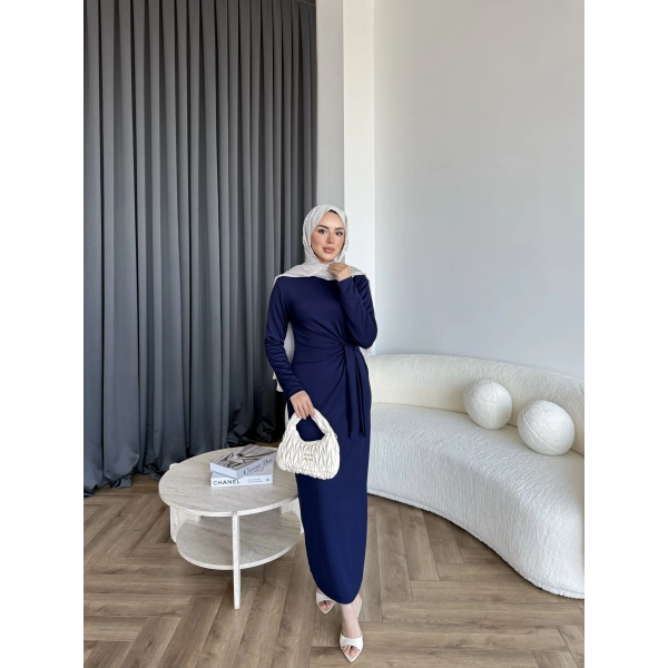 Kelsi Bağlamalı Elbise - Lacivert