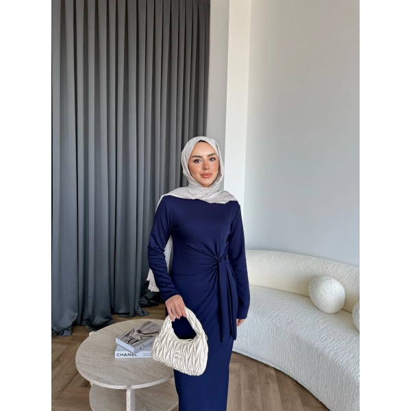 Kelsi Bağlamalı Elbise - Lacivert