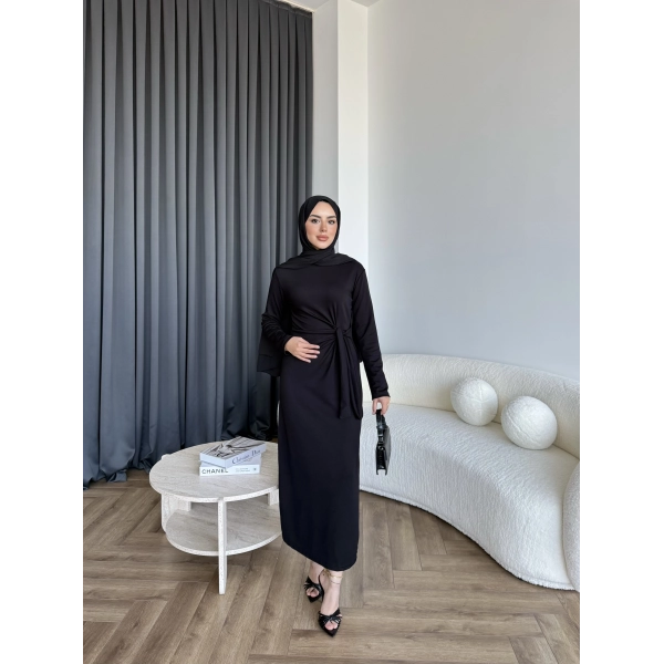 Kelsi Bağlamalı Elbise - Siyah