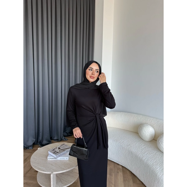 Kelsi Bağlamalı Elbise - Siyah