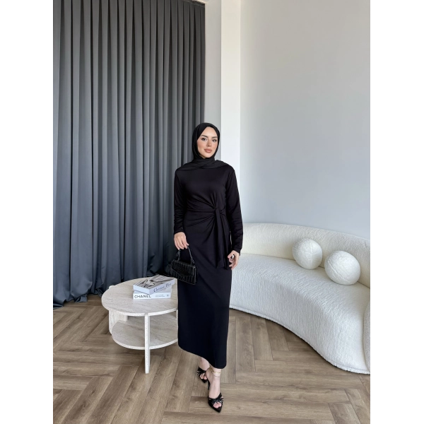 Kelsi Bağlamalı Elbise - Siyah