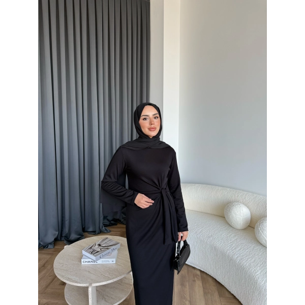 Kelsi Bağlamalı Elbise - Siyah