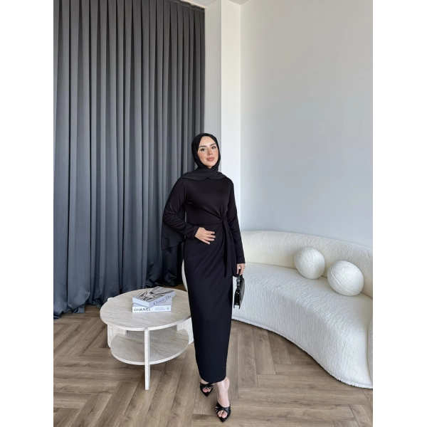 Kelsi Bağlamalı Elbise - Siyah