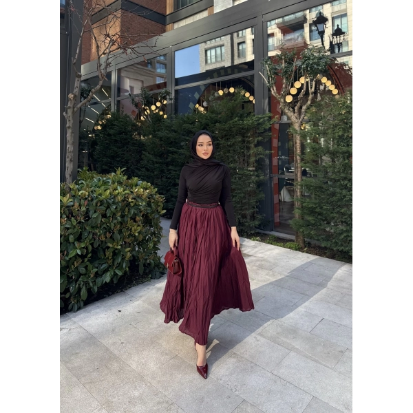Kırışık Etek - Bordo