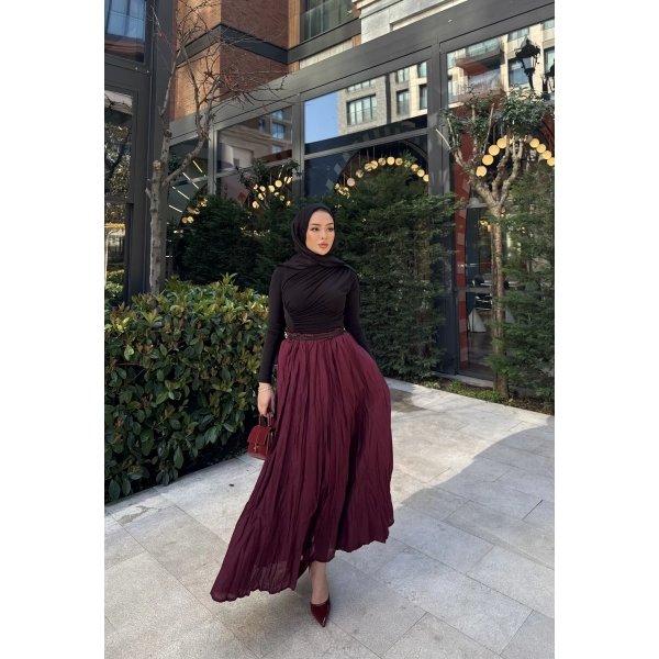 Kırışık Etek - Bordo