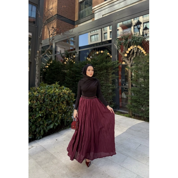 Kırışık Etek - Bordo