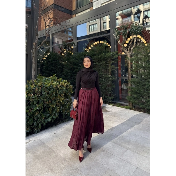 Kırışık Etek - Bordo