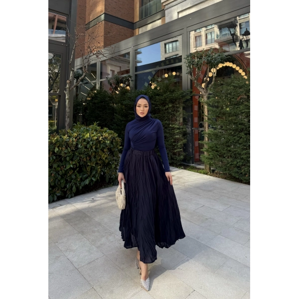 Kırışık Etek - Lacivert