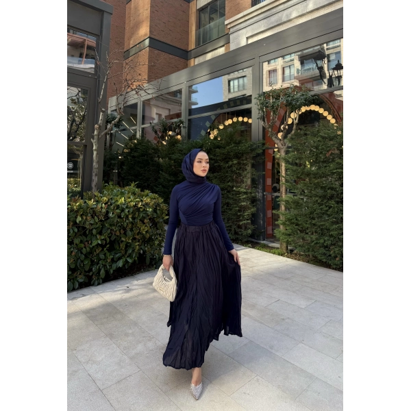 Kırışık Etek - Lacivert