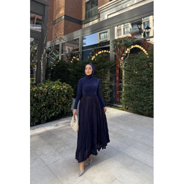 Kırışık Etek - Lacivert