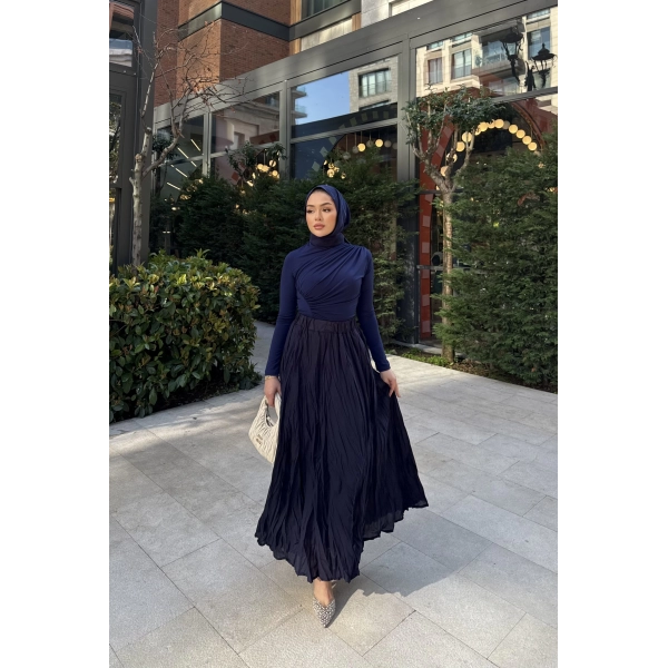 Kırışık Etek - Lacivert