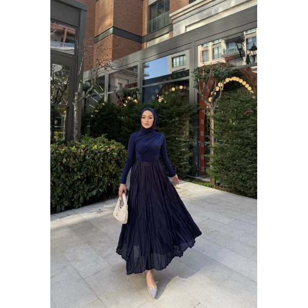 Kırışık Etek - Lacivert