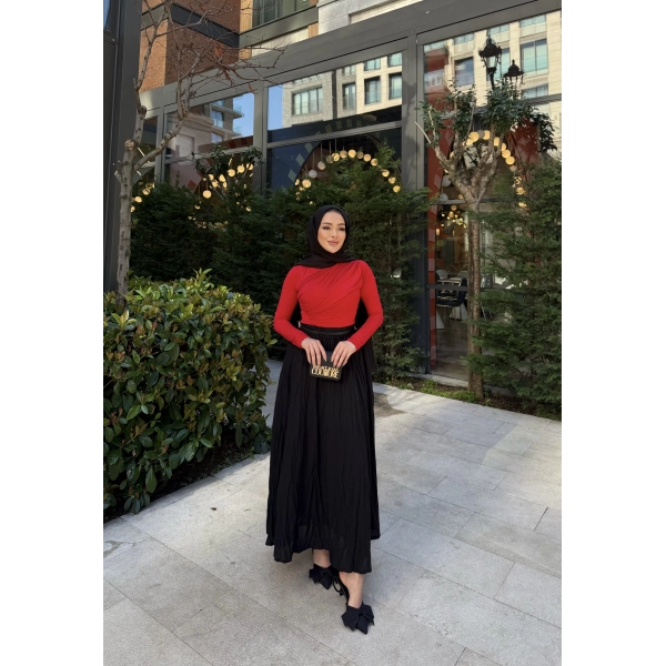 Kırışık Etek - Siyah