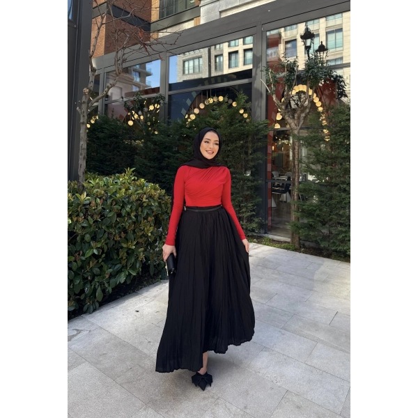 Kırışık Etek - Siyah