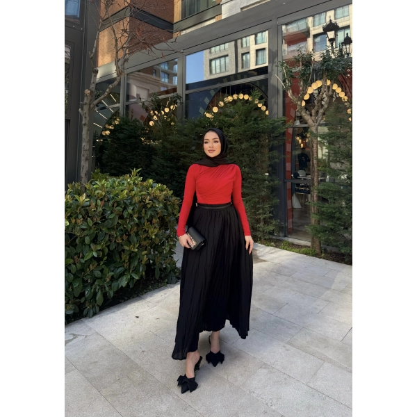 Kırışık Etek - Siyah