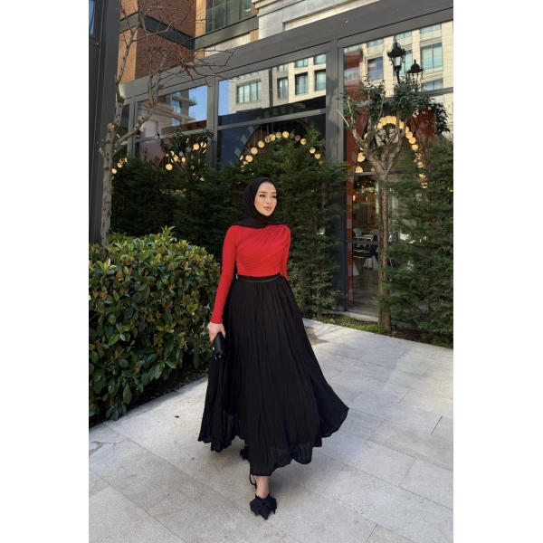 Kırışık Etek - Siyah