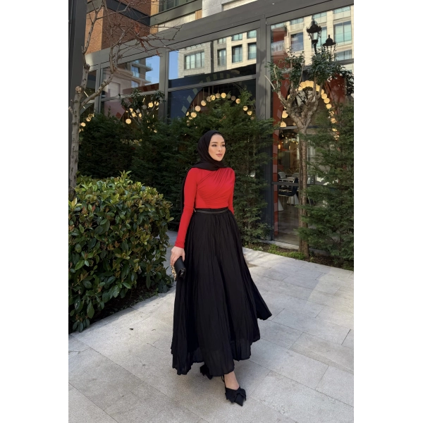 Kırışık Etek - Siyah