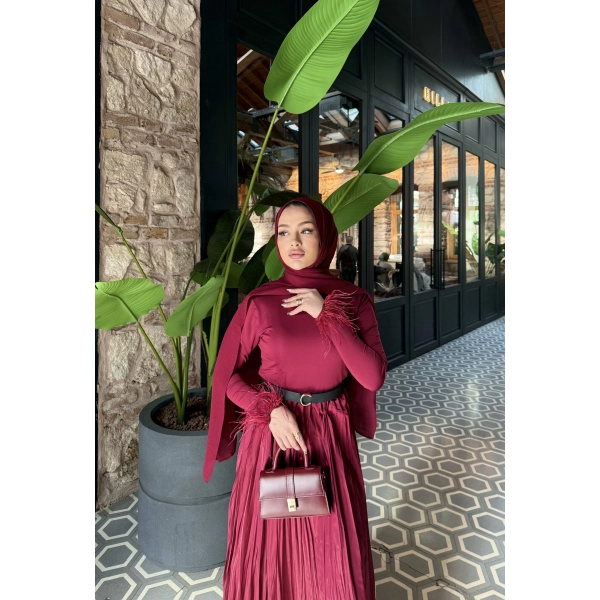 Kol Detaylı Püsküllü Body - Bordo