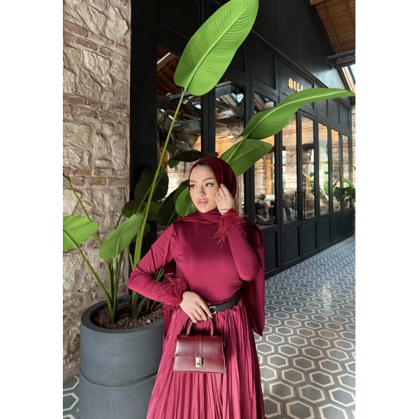 Kol Detaylı Püsküllü Body - Bordo