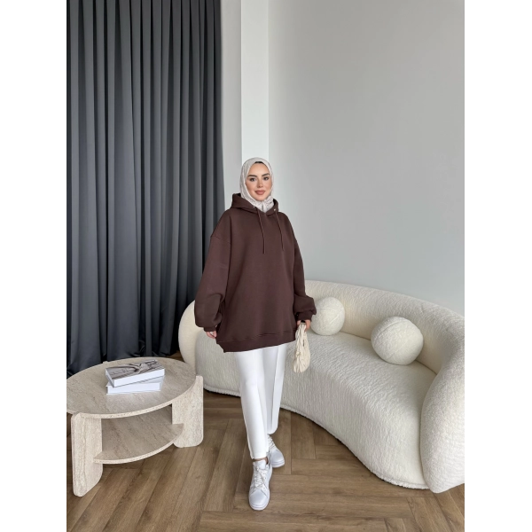 Kolu Piliseli 3 İplik Sweat - Acı Kahve