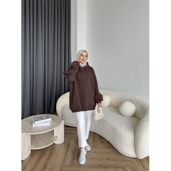 Kolu Piliseli 3 İplik Sweat - Acı Kahve