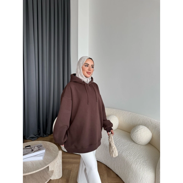 Kolu Piliseli 3 İplik Sweat - Acı Kahve