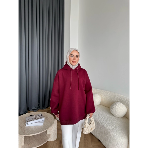 Kolu Piliseli 3 İplik Sweat - Bordo