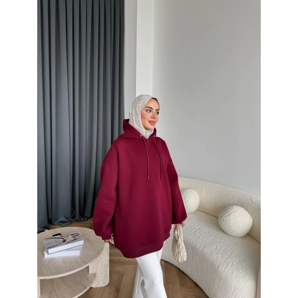 Kolu Piliseli 3 İplik Sweat - Bordo