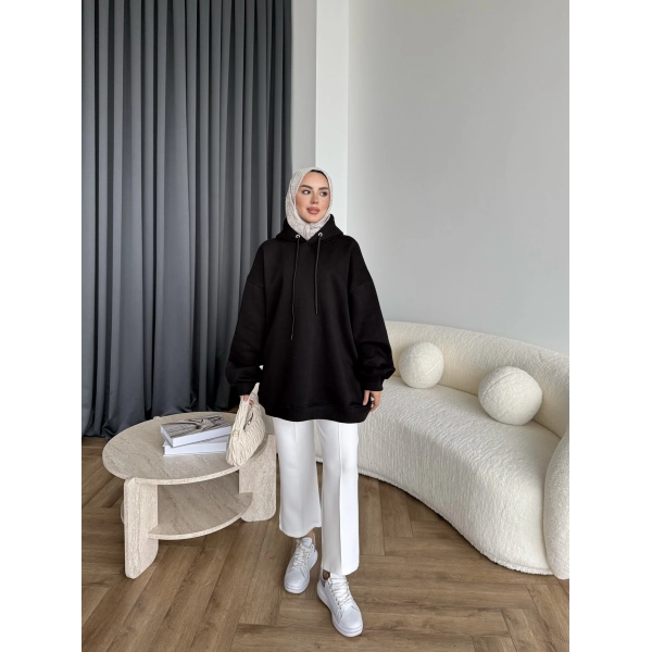 Kolu Piliseli 3 İplik Sweat - Siyah