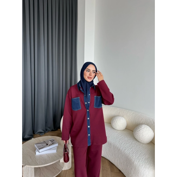 Kot Detaylı Oysh Takım - Bordo