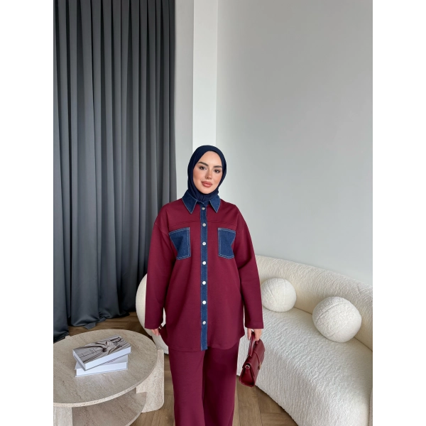 Kot Detaylı Oysh Takım - Bordo