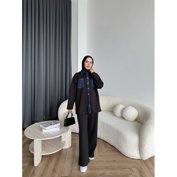 Kot Detaylı Oysh Takım - Siyah