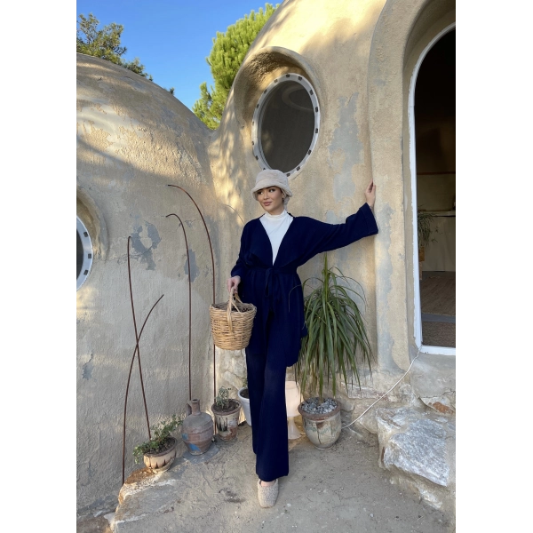 Kuşaklı Triko Takım - Lacivert