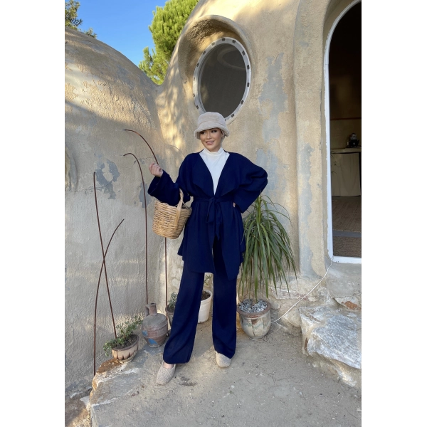 Kuşaklı Triko Takım - Lacivert