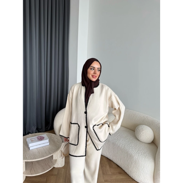 Kuzy Cepli Triko Takım - Bej